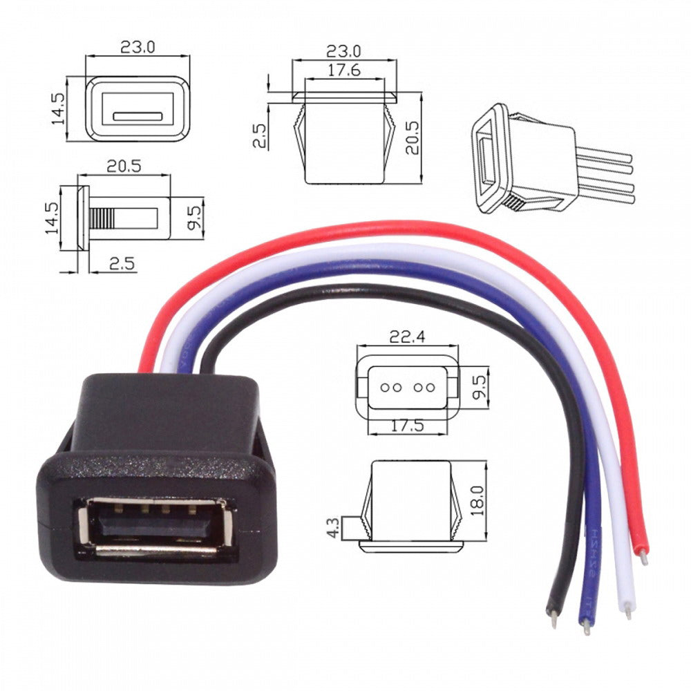 2pcs/set DIY OEM Type A Female Socket to 4Pin Open Cable Latch Mount Type DC 5V Power Data CN-027-4P