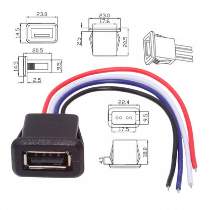 2pcs/set DIY OEM Type A Female Socket to 4Pin Open Cable Latch Mount Type DC 5V Power Data CN-027-4P
