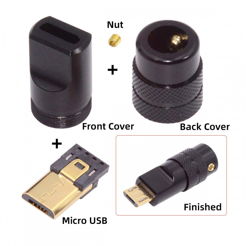 Micro USB2.0 5Pin Male Plug Connector Solder Type with Aluminum Alloy Shell Black Customization for 4.0mm~6.0mm Cable CN-029-MM