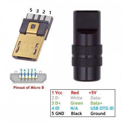 Micro USB2.0 5Pin Male Plug Connector Solder Type with Aluminum Alloy Shell Black Customization for 4.0mm~6.0mm Cable CN-029-MM