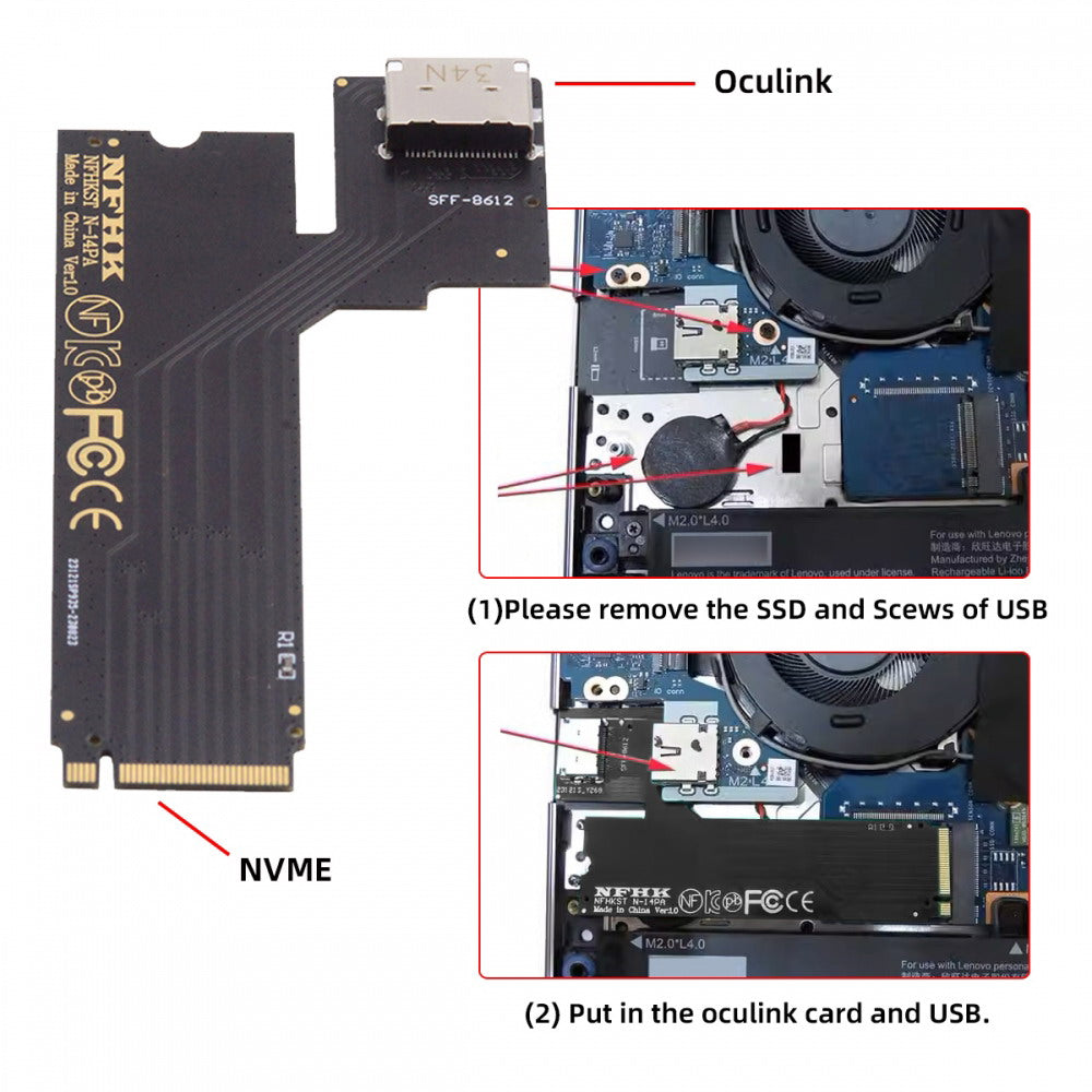 PCI-E 4.0 M.2 M-key to Oculink SFF-8612 SFF-8611 Host Adapter for 2022 2023 ThinkBook 14+ External Graphics Card & SSD SF-065-INT