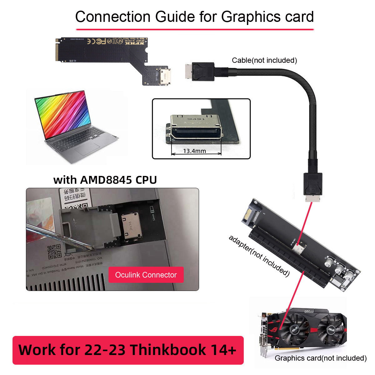 PCI-E 4.0 M.2 M-key to Oculink SFF-8612 SFF-8611 Host Adapter for 2022 2023 ThinkBook 14+ External Graphics Card & SSD SF-065-INT