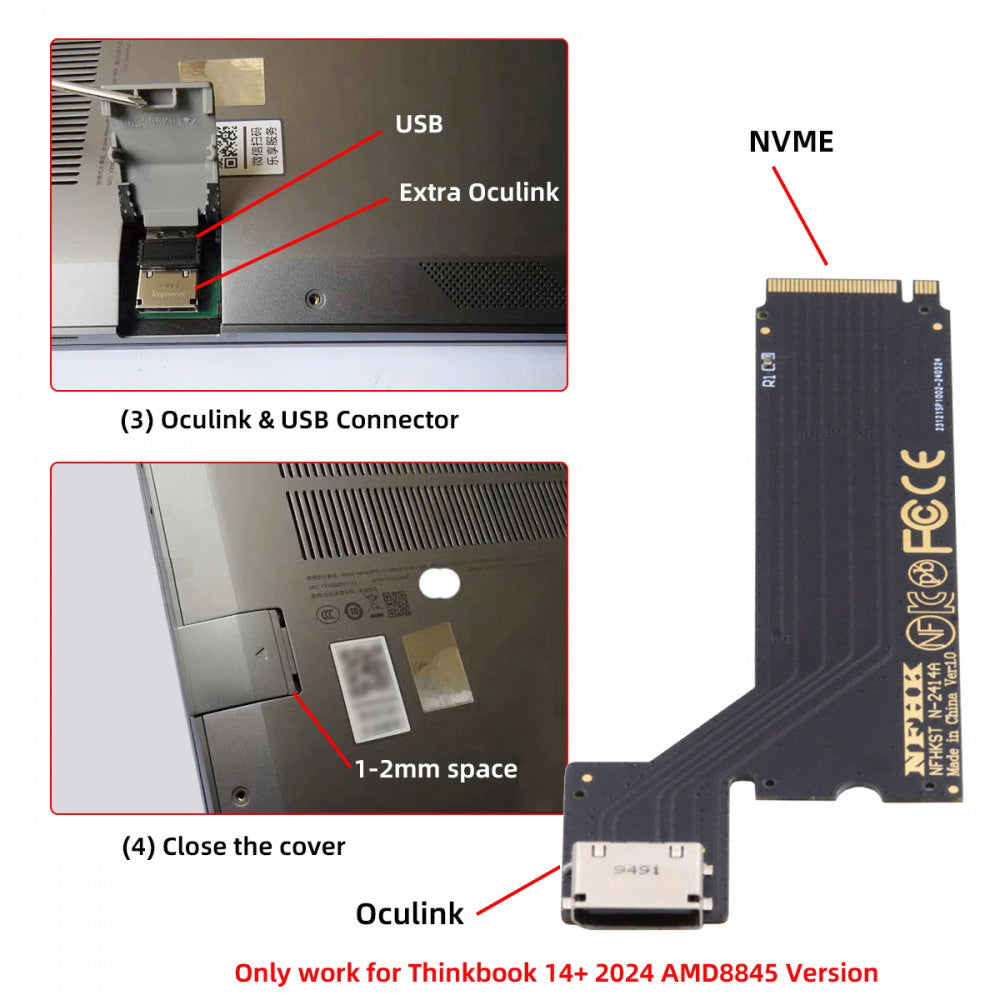 PCI-E 4.0 M.2 M-key to Oculink SFF-8612 SFF-8611 Host Adapter for 2024 ThinkBook 14+ AMD8845 External Graphics Card & SSD SF-065-AMD