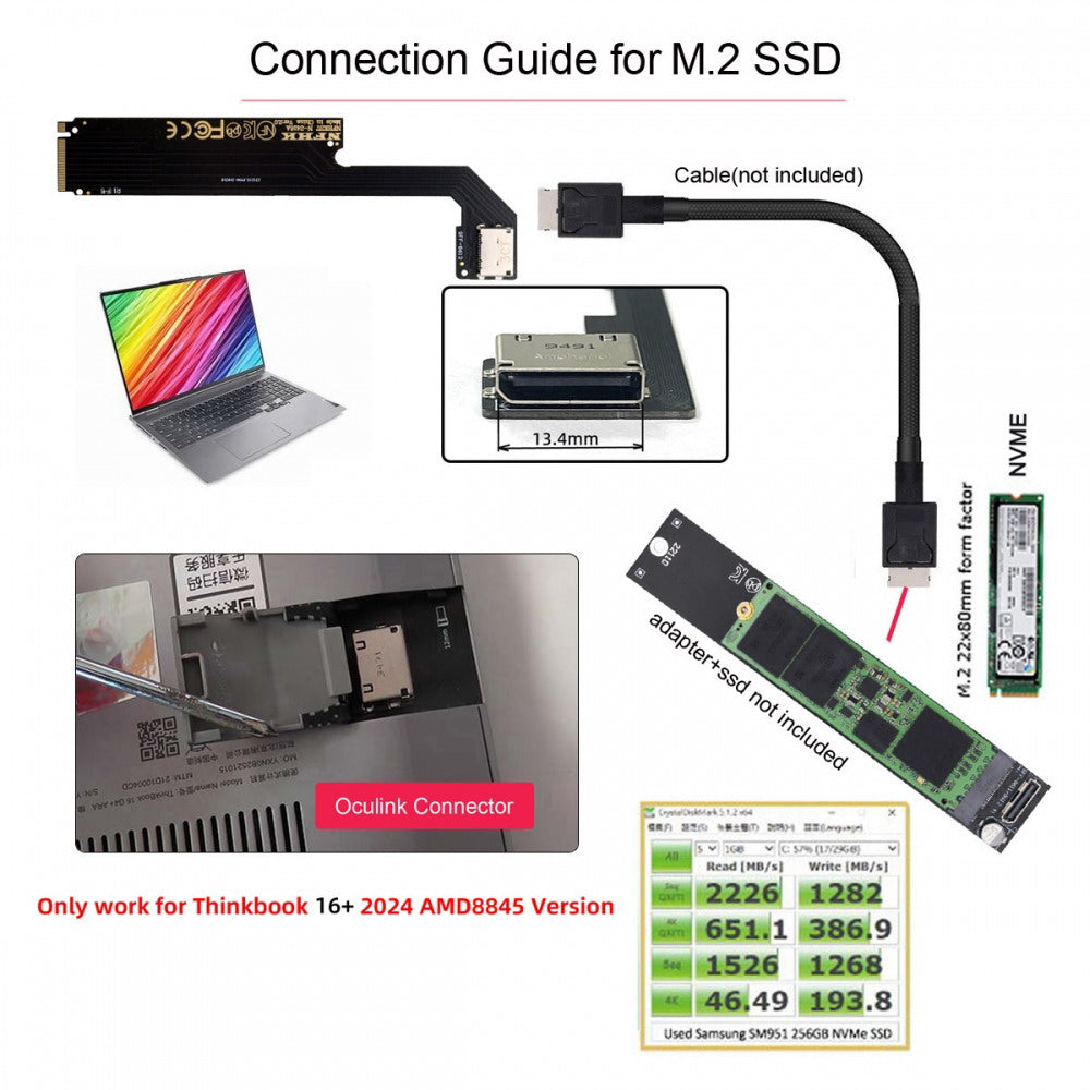 PCI-E 4.0 M.2 M-key to Oculink SFF-8612 SFF-8611 Host Adapter for 2024 ThinkBook 16+ AMD8845 External Graphics Card & SSD SF-058-AMD