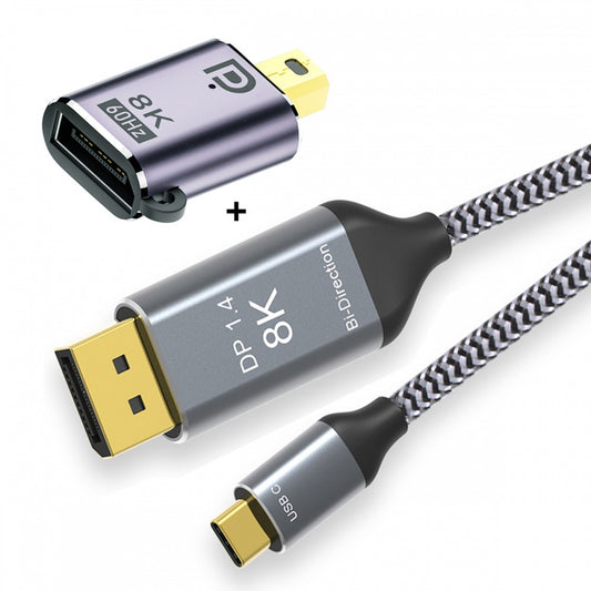 Reversible Mini DisplayPort DP Source to USB 3.1 Type C USB-C Displays Male 8K HDTV Cable for Laptop Monitor 1.8m