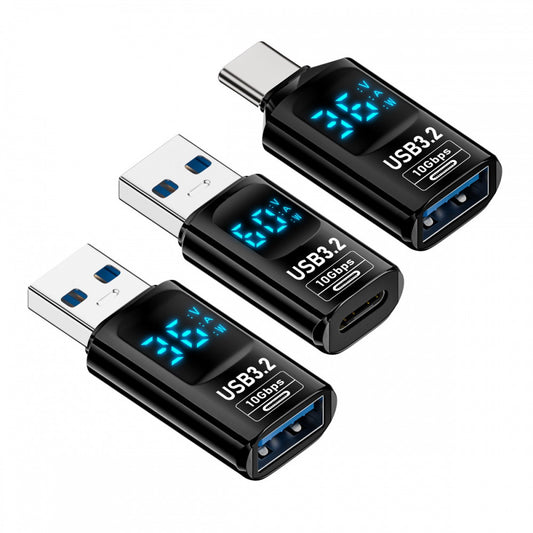 3pcs/lot Type-C Smart LED Display USB-C to USB3.2 Type-A Adapter 10Gbps Data Current Voltage Fast Charging Monitoring Display Tester Detector
