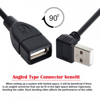 USB 2.0 Type-A Male to USB Female M-F Extension Cable 20cm 90 Degree Down Angled Type