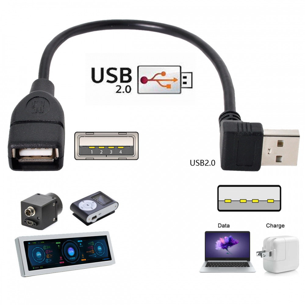 USB 2.0 Type-A Male to USB Female M-F Extension Cable 20cm 90 Degree Down Angled Type