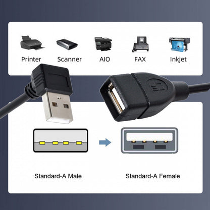 USB 2.0 Type-A Male to USB Female M-F Extension Cable 20cm 90 Degree Down Angled Type