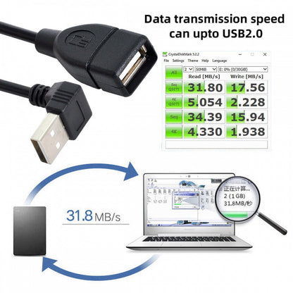 USB 2.0 Type-A Male to USB Female M-F Extension Cable 20cm 90 Degree Up Angled Type