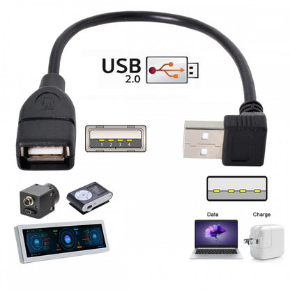 USB 2.0 Type-A Male to USB Female M-F Extension Cable 20cm 90 Degree Up Angled Type
