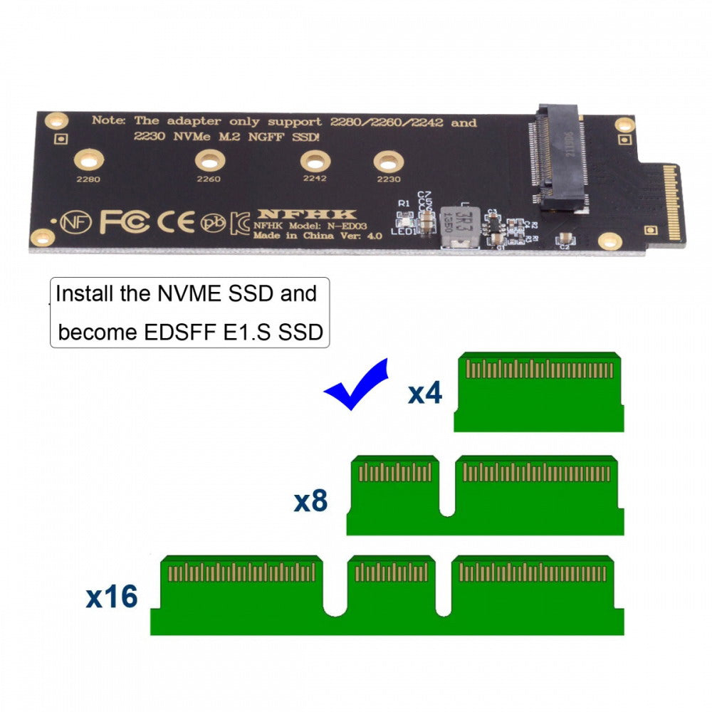 NVMe NGFF M-key 4X to PCI-E Ruler 1U GEN-Z EDSFF Short SSD E1.S Host Carrier Adapter