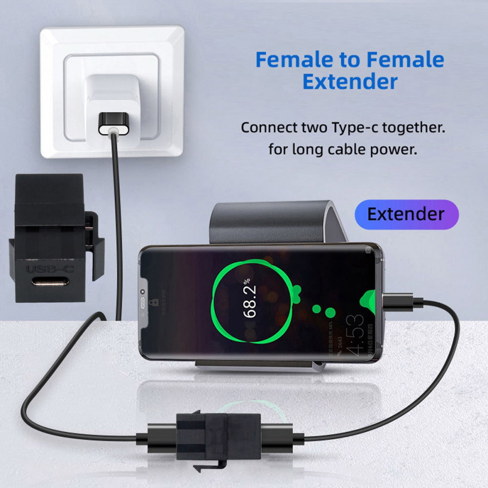 USB2.0 USB-C Female to Type-C Female Extension Keystone Jack Coupler Adapter for Wall Plate Panel USB Cable
