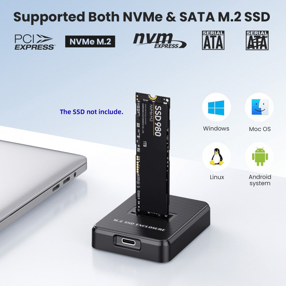USB 3.0 USB-C Type-C to NVME M-key M.2 NGFF SATA SSD Docking Vertical External PCBA Case Enclosure RTL9210B Chipset