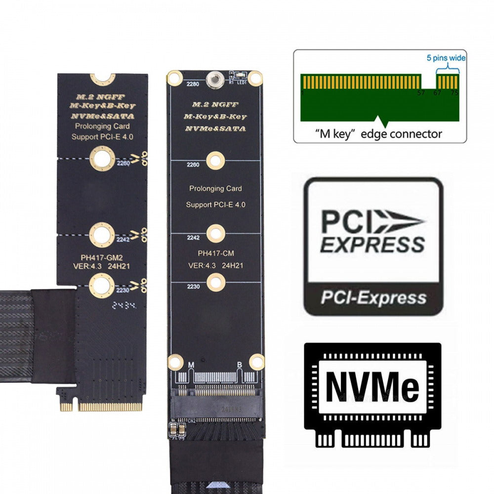 NGFF M-Key NVME Male to Female Extension PCI Express Cable 30cm Right Angled Type 90 Degree PCI-E 4.0 for Mainboard SSD 2230/2242/2260/2280