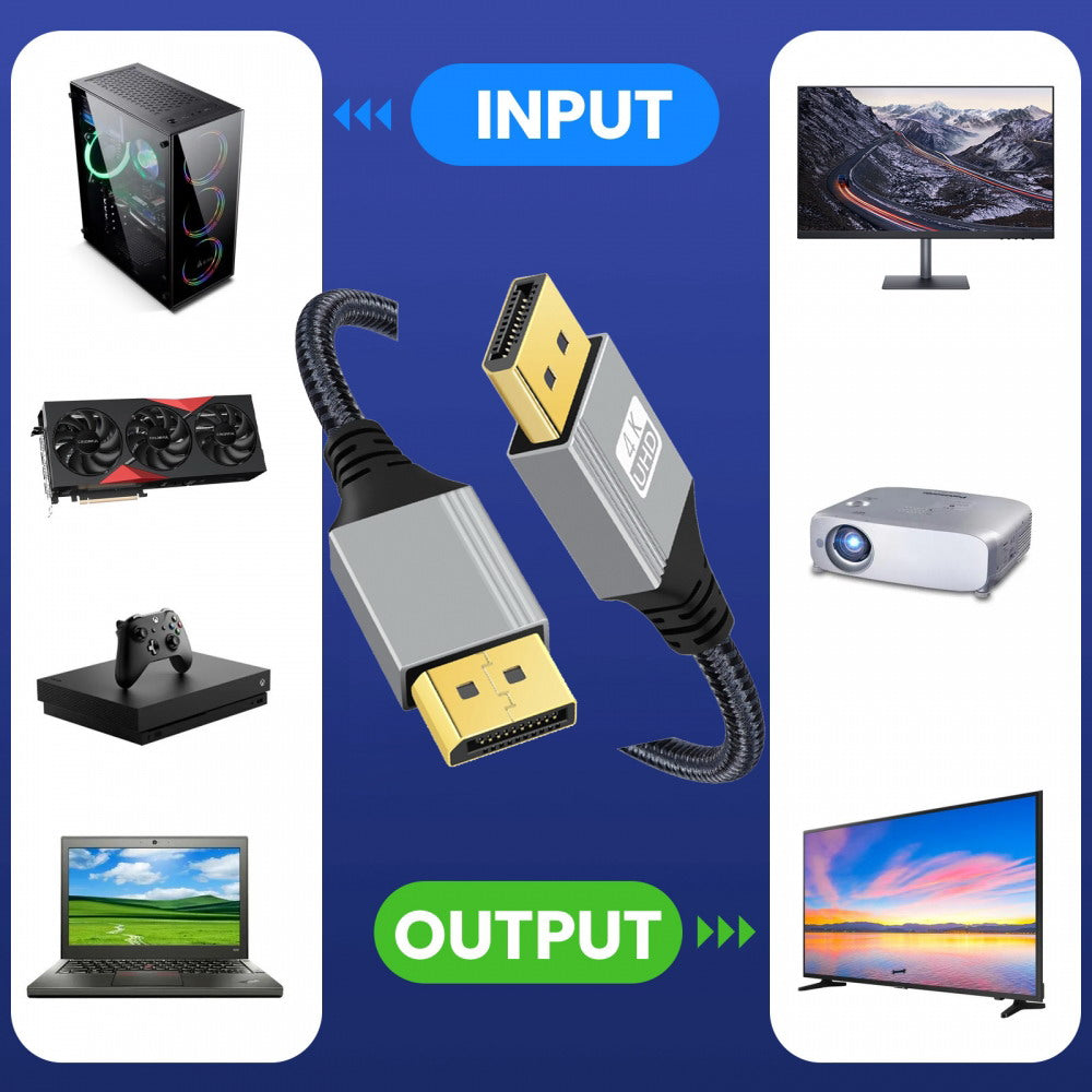DisplayPort DP to DP Cable 4K 60hz Cable Silver Sleeve Ultra-HD UHD for Desktop Laptop Monitor Graphics Card