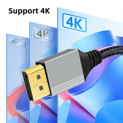Left Angled DisplayPort DP to DP Cable 4K 60hz Cable Silver Sleeve Ultra-HD UHD 90 Degree for Desktop Laptop Monitor Graphics Card