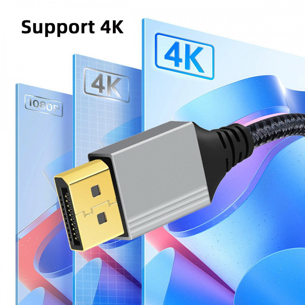 Down Angled DisplayPort DP to DP Cable 4K 60hz Cable Silver Sleeve Ultra-HD UHD 90 Degree for Desktop Laptop Monitor Graphics Card