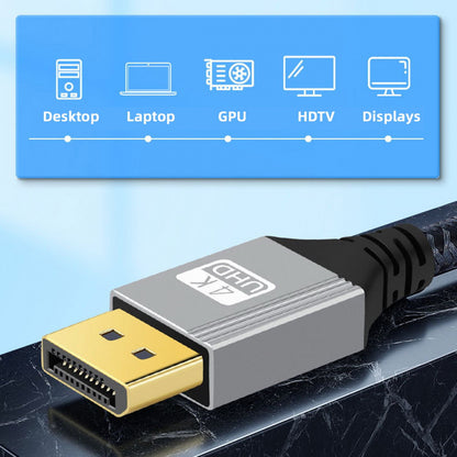Down Angled DisplayPort DP to DP Cable 4K 60hz Cable Silver Sleeve Ultra-HD UHD 90 Degree for Desktop Laptop Monitor Graphics Card
