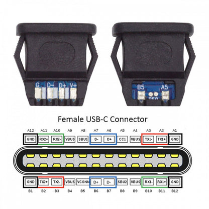 5pcs/set DIY OEM Type C Female Socket Connector to 6Pin PCBA Pinout Rectangle Latch Mount Type DC 5V/20V PD Power IP67
