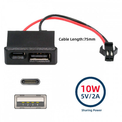 DIY OEM Type-A & Type-C Female Socket Horizontal to 2Pin Header Cable Pitch=2.54mm Latch Mount Type DC 5V Power