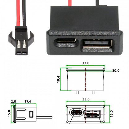DIY OEM Type-A & Type-C Female Socket Horizontal to 2Pin Header Cable Pitch=2.54mm Latch Mount Type DC 5V Power