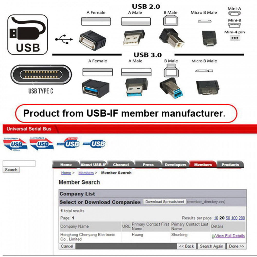 DIY OEM Type-A & Type-C Female Socket Horizontal to 2Pin Header Cable Pitch=2.54mm Latch Mount Type DC 5V Power