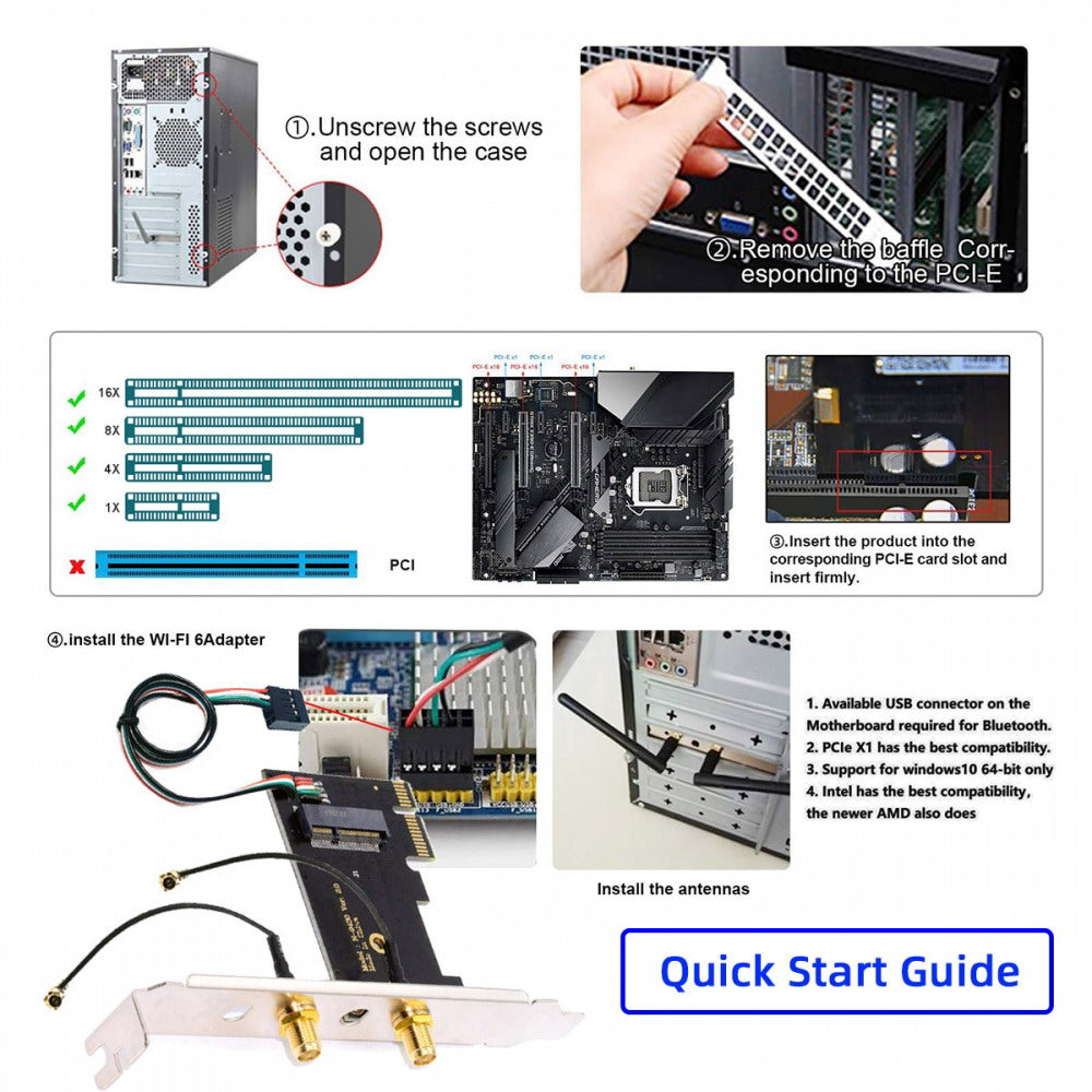 Wireless NGFF A/E-Key WiFi Card to PCI-E Express 1x Adapter for WLAN Wifi6 Wifi7 Bluetooth