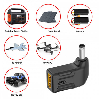 XT60 Male SC100 Protocol to DC 5.5x2.1mm Male Fast Charging Angled Horizontal Adapter for RC Lipo Battery Quadcopter Multicopter Aeromodelling