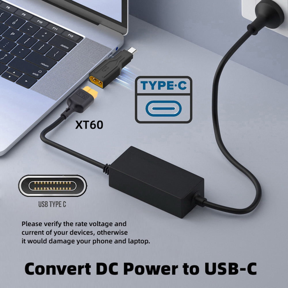 XT60 Male Input SC100 Protocol to Type-C Male Output Fast Charging Adapter for RC Lipo Battery Quadcopter Laptop Phone