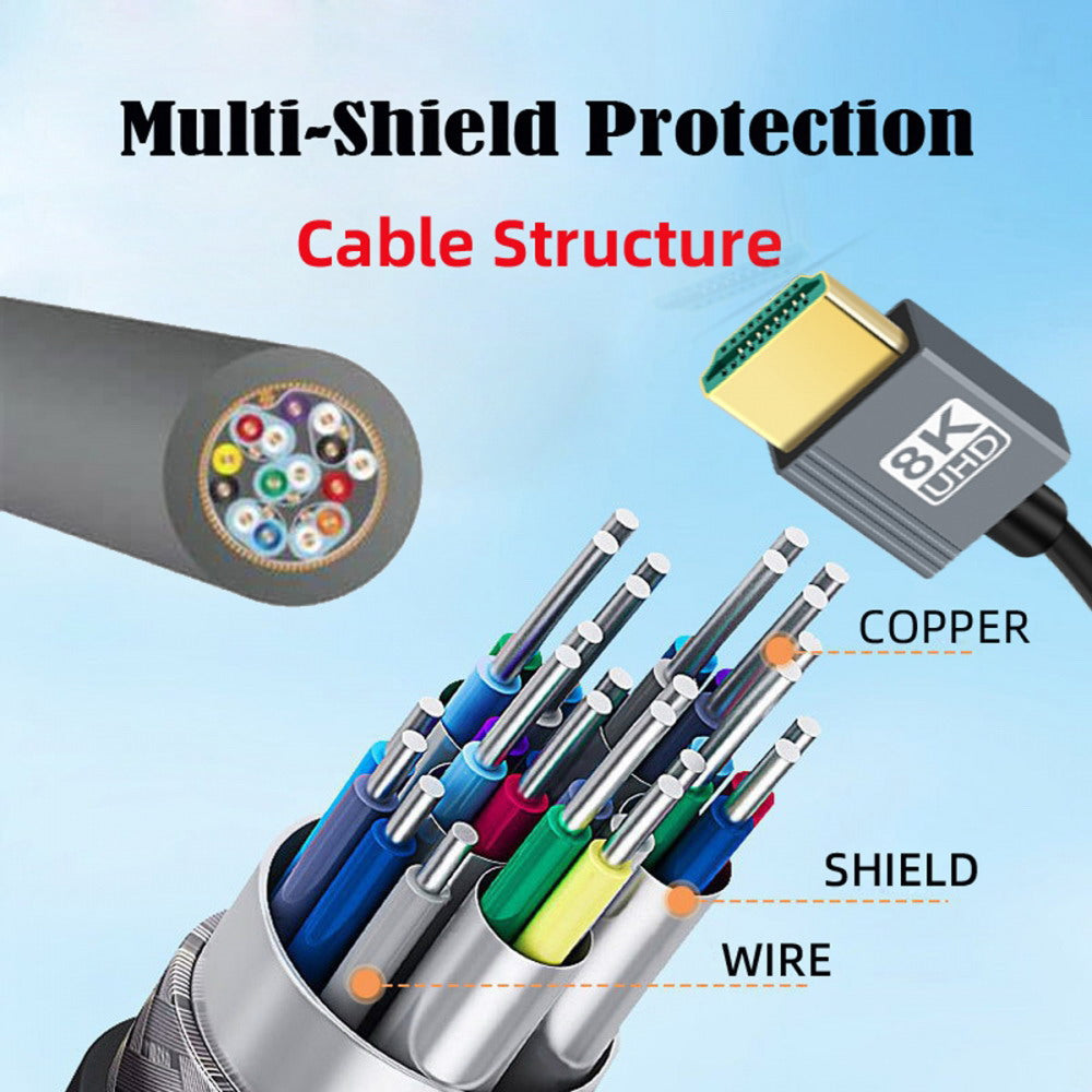 HDMI 2.1 Male to HDMI Male 8K 60hz Stretch Coiled Cable Up Angled 90 Degree for HDTV Computer Laptop Monitor