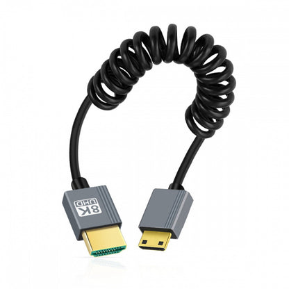 Mini HDMI 2.1 Male to HDMI Male 8K 60hz Stretch Coiled Cable 100cm for HDTV Computer Laptop Monitor