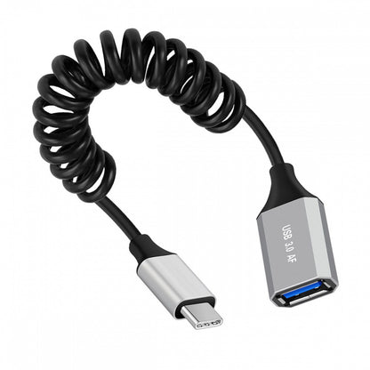 USB-C Type-C Host to USB3.0-A Female OTG Stretch Coiled Cable 100cm Extension 5Gbps for Disk Phone Camera Data