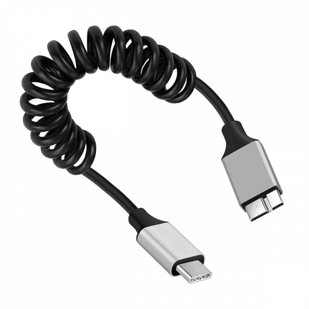 USB-C Type-C Host to Micro-USB3.0 Male OTG Stretch Coiled Cable 100cm Extension 5Gbps for Disk Phone Camera Data