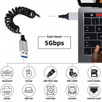 USB 3.0 Type-A Male to USB3.0 A Male Stretch Coiled Cable 100cm Extension 5Gbps for Disk SSD Camera Data