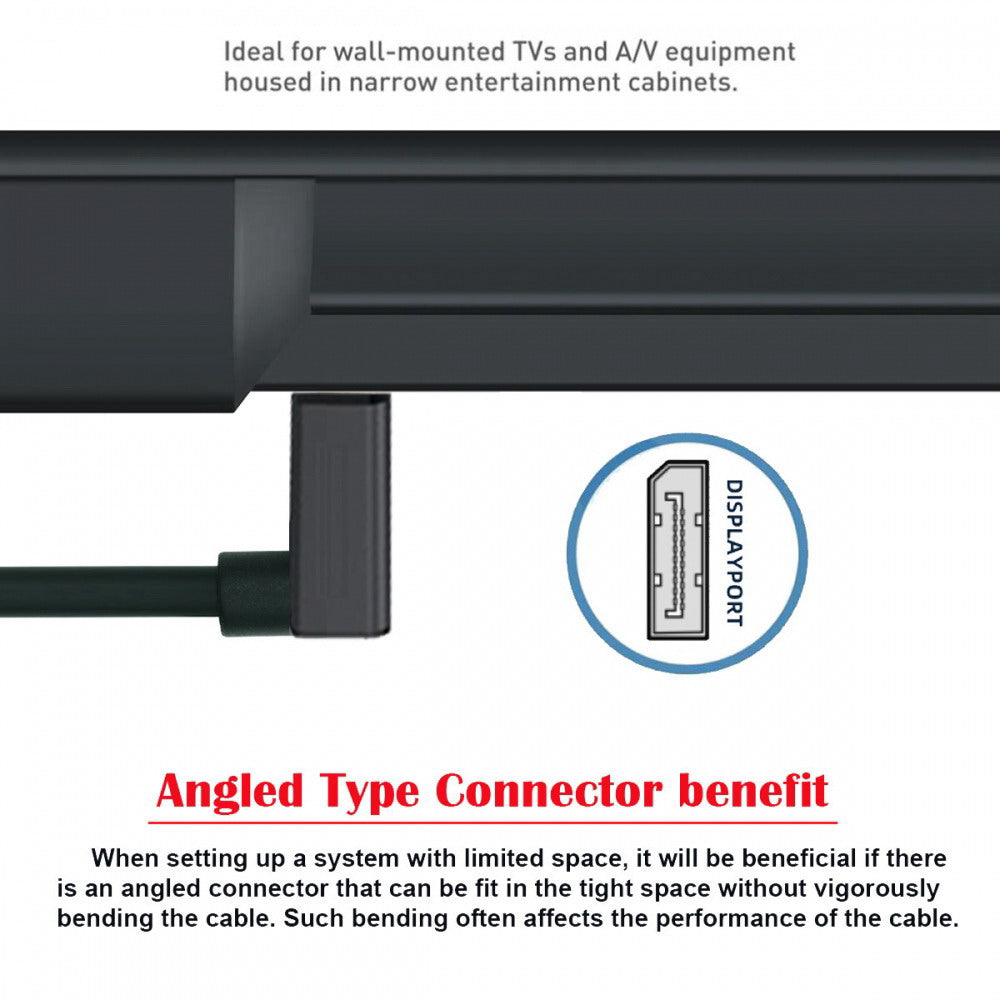 Ultrafine Down Angled DisplayPort 1.4 DP Male to Female Extension Cable 8K 60hz 4K 144hz for Desktop Laptop Monitor Graphics Card 30cm