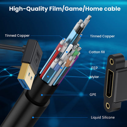 Ultrafine Down Angled DisplayPort 1.4 DP Male to Female Extension Cable 8K 60hz 4K 144hz for Desktop Laptop Monitor Graphics Card 30cm