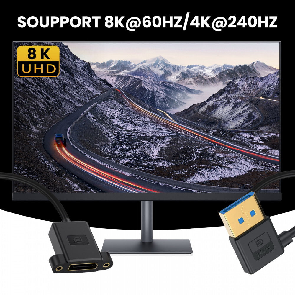 Ultrafine Left Angled DisplayPort 1.4 DP Male to Female Extension Cable 8K 60hz 4K 144hz for Desktop Laptop Monitor Graphics Card 30cm