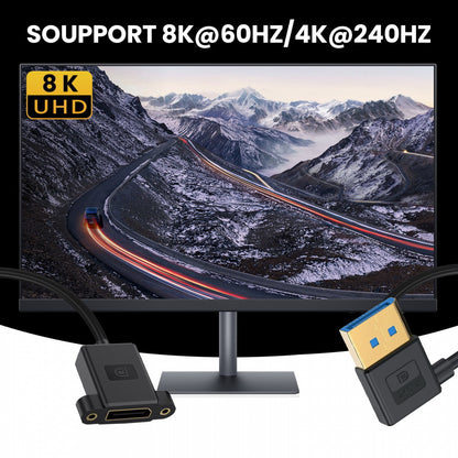 Ultrafine Left Angled DisplayPort 1.4 DP Male to Female Extension Cable 8K 60hz 4K 144hz for Desktop Laptop Monitor Graphics Card 30cm