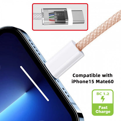 USB-C Type C Male to Type-A Male 15W 5V3A Power 480Mbps Data Cable Pink Sleeve for Phone & Tablet