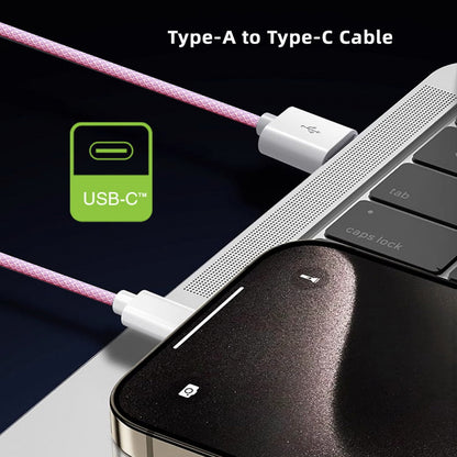USB-C Type C Male to Type-A Male 15W 5V3A Power 480Mbps Data Cable Pink Sleeve for Phone & Tablet