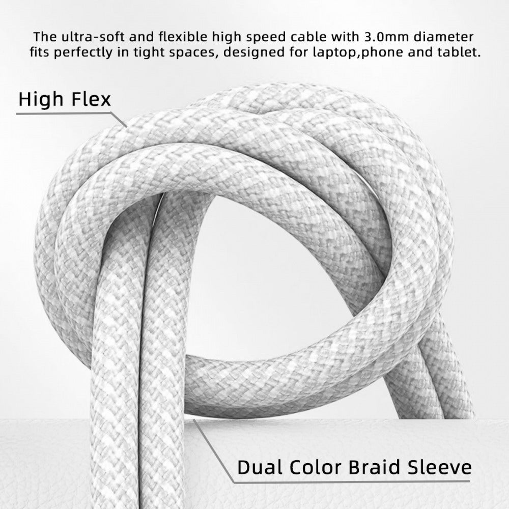 USB-C Type C Male to Type-A Male 15W 5V3A Power 480Mbps Data Cable White Sleeve for Phone & Tablet