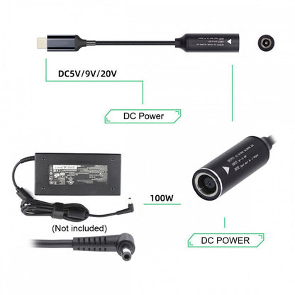 DC Jack 7.9X5.4mm Input to USB-C Type-C Power 100W Charge Cable for Laptop Phone PD9V 5V 20V