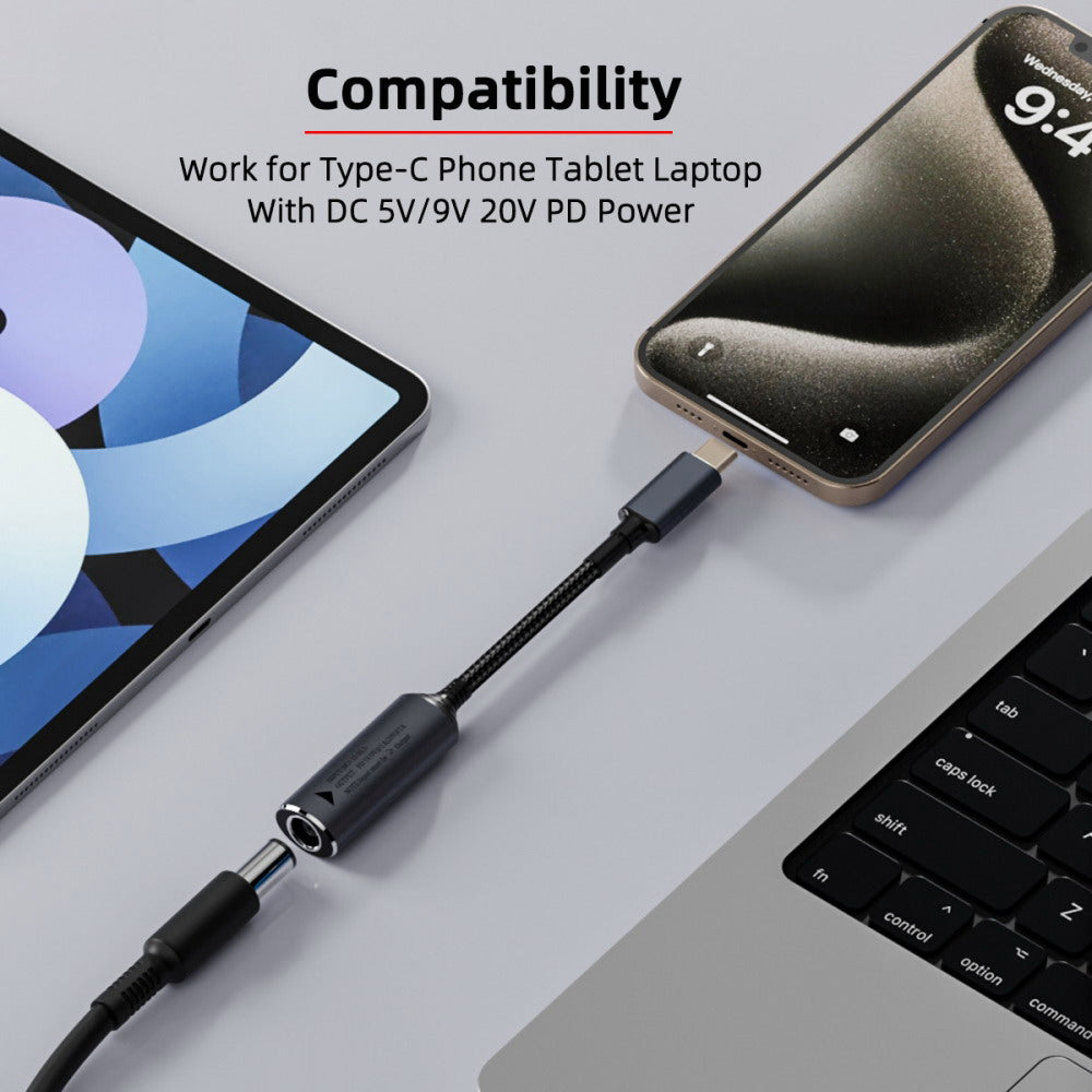 DC Jack 6.0X1.4mm Input to USB-C Type-C Power 140W Charge Cable for Laptop Phone PD9V 5V 20V7A