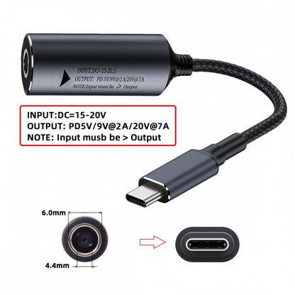 DC Jack 6.0X1.4mm Input to USB-C Type-C Power 140W Charge Cable for Laptop Phone PD9V 5V 20V7A