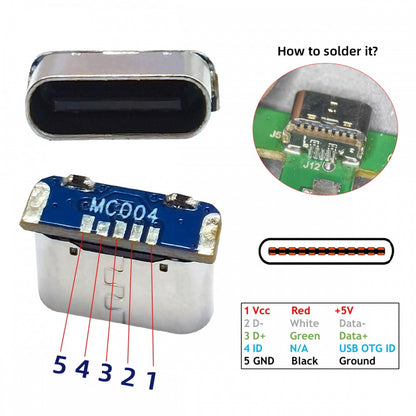 5pcs/lot DIY Solder Type-C Female Socket Connector Replace for Mini-USB 5Pin Female SMT Type DC 5V Power