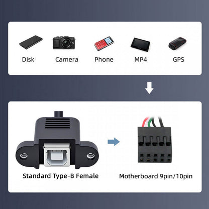 USB 2.0 Motherboard 9pin 10pin Header to Standard Type-B Female Extension cable with Nuts for Panel Mount