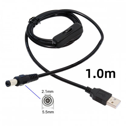 DC 5.5x2.1mm Plug to USB Type-A Cable with On Off Power Switch Button for DC 5V Desk Lamp Fan Camera