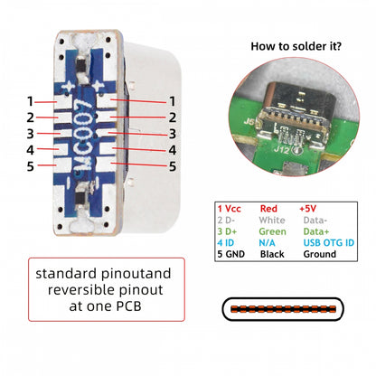 5pcs/lot DIY Solder Type-C Female Socket Connector Replace for Micro-USB 5Pin Female SMT Type DC 5V Power