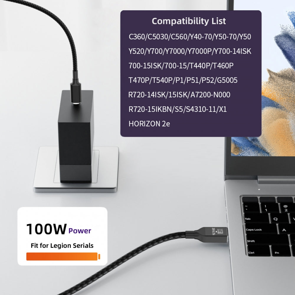 100W Type C USB-C Input to Rectangular Jack Output Power 20V 5A 65W PD Charge Cable for Thinkpad X1 Legion Y7000P Laptop